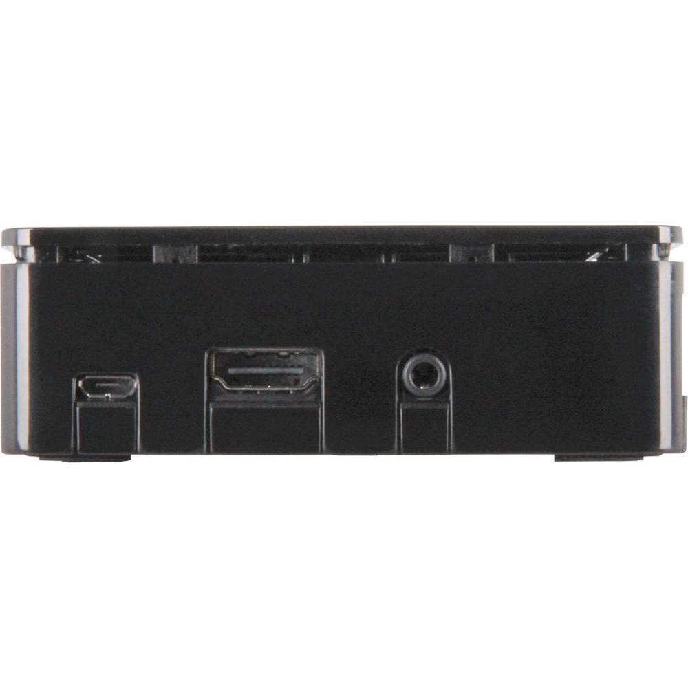 Primo piano di un dispositivo nero che mostra porte USB-C, HDMI e audio.