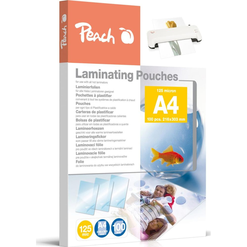 Peach Laminierfolien A4, 125 Mikron, 100 Stück, mit Goldfischmotiv.