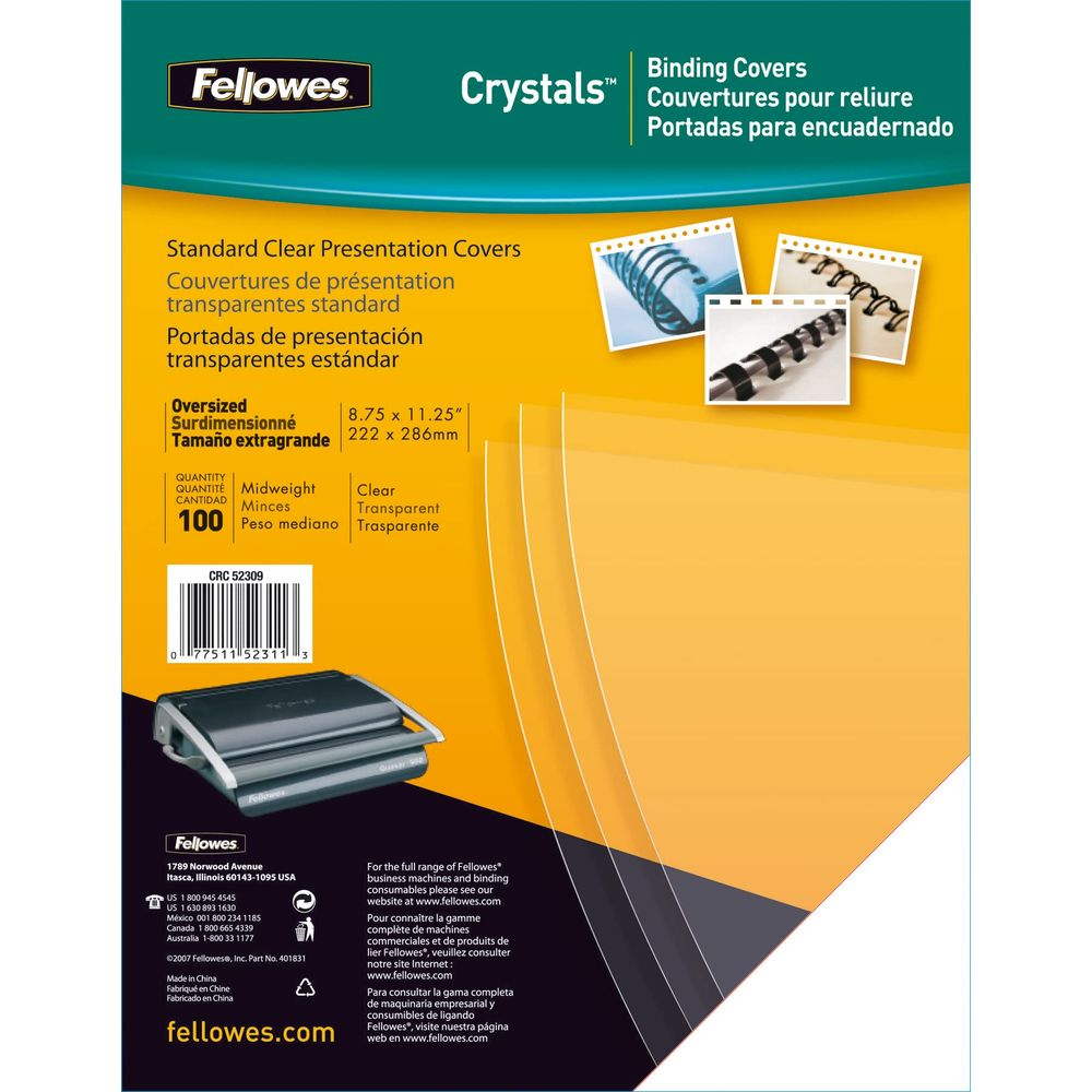 Fellowes Clear Presentation Covers: 100er Pack, 8.75x11.25 Zoll, Midweight.