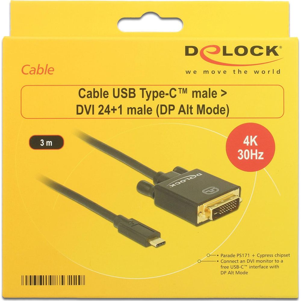 USB-C zu DVI Kabel, 3m, 4K 30Hz, schwarz