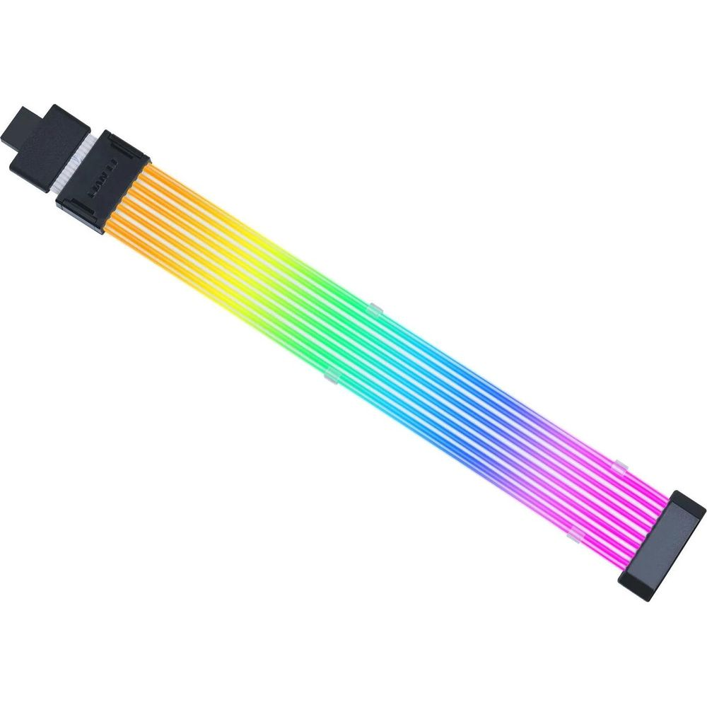 Sarıdan mora uzanan gökkuşağı renkli bir RGB kablosu.