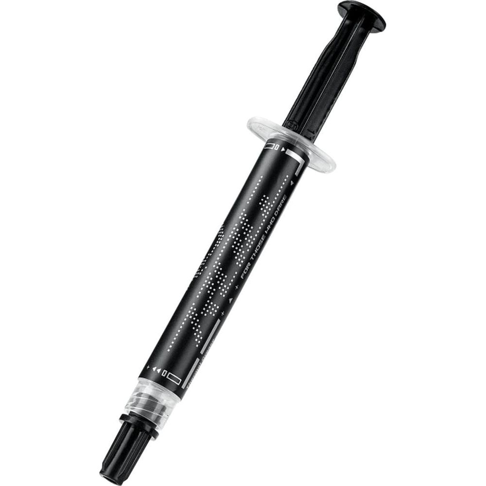 Czarna strzykawka z białym wzorem i napisem "FOR THOSE WHO DARE".