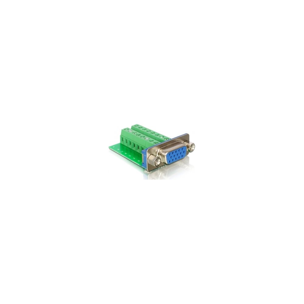 Un adattatore a morsettiera verde con connettore DB9 blu