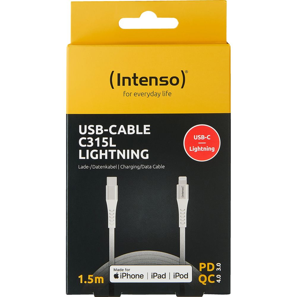 Câble Intenso USB-C vers Lightning, 1.5m, blanc à motif gris, pour iPhone/iPad/iPod.