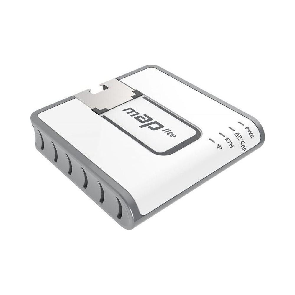 Biały i szary punkt dostępowy sieci z logo 'map lite'.