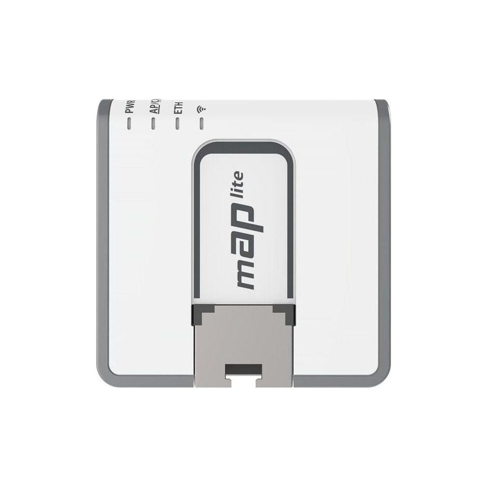 Białe urządzenie z logo "map lite" i diodami statusu (PWR, AP/C, ETH, WLAN).
