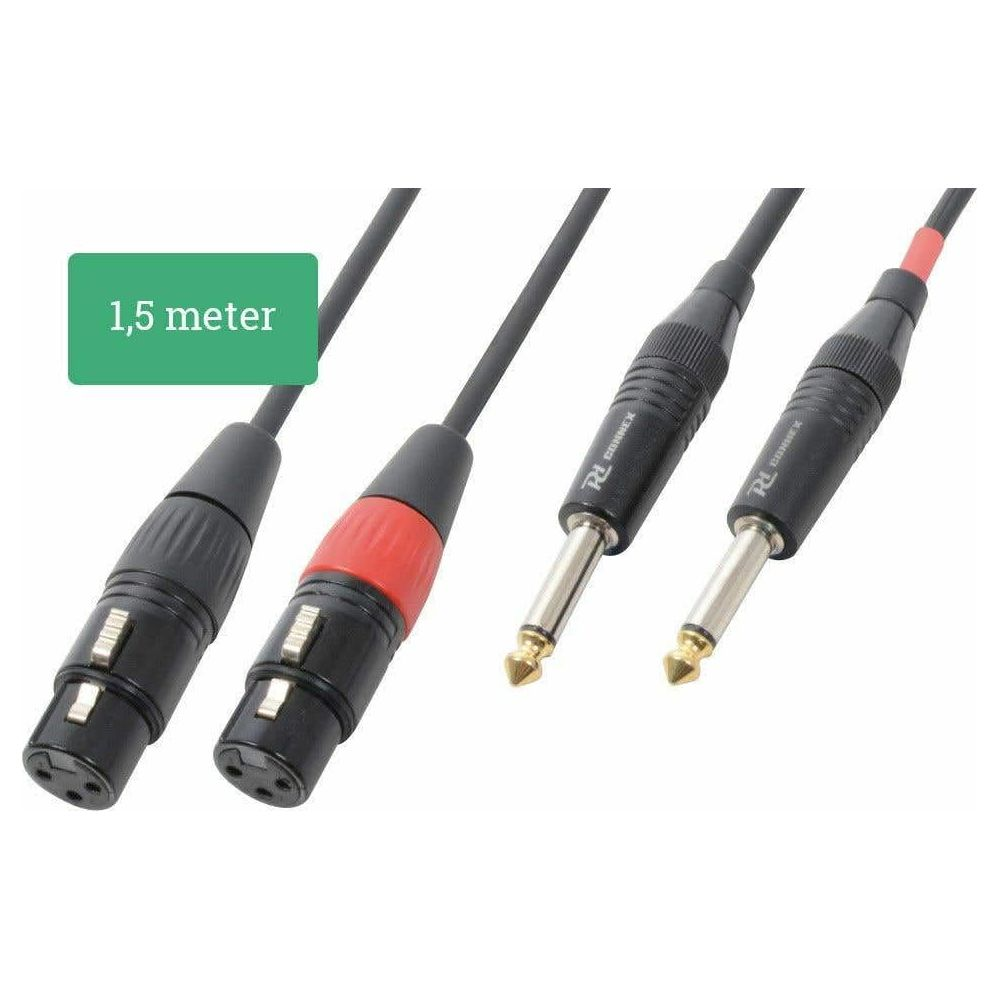 Un cable de audio de 1,5 metros con conectores XLR y jack.