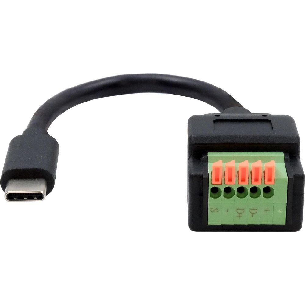 Adapter USB-C ze złączami śrubowymi i czterema pinami.