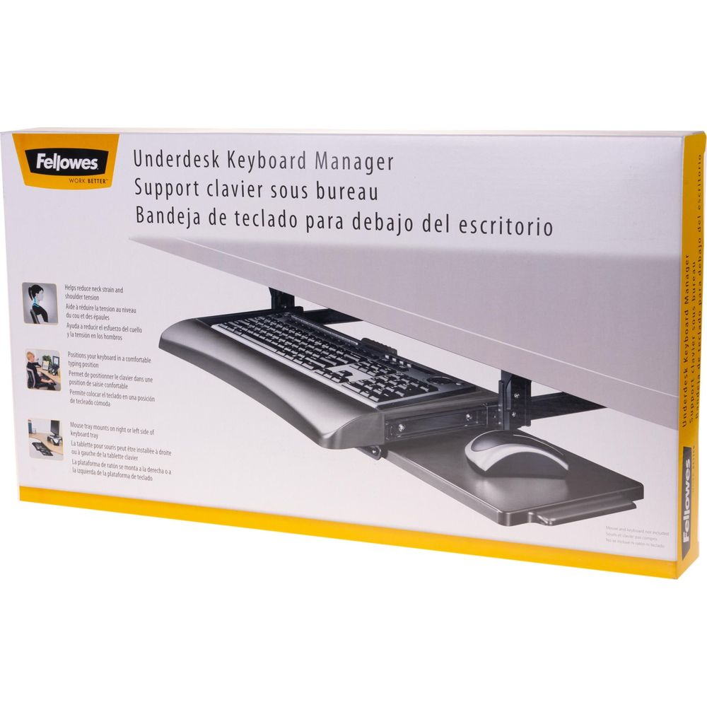 Gestore tastiera sottoscrivania Fellowes con vassoio e mouse. Grigio.