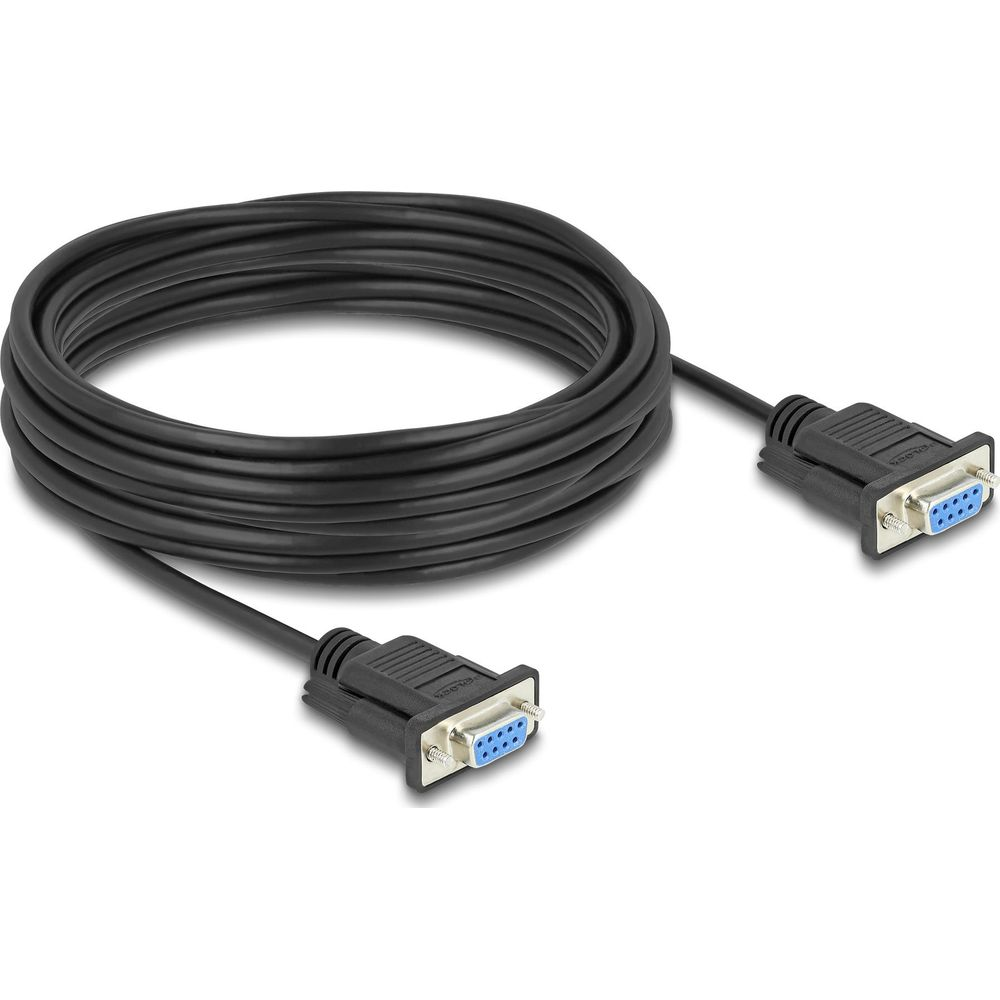Czarny kabel z dwoma 9-pinowymi złączami D-sub, zwinięty.