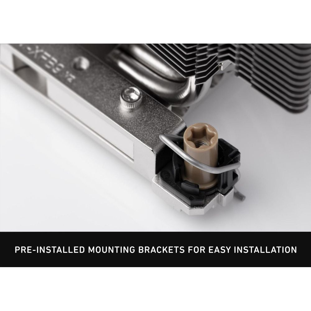 Refroidisseur CPU en métal avec supports préinstallés et cheville marron.