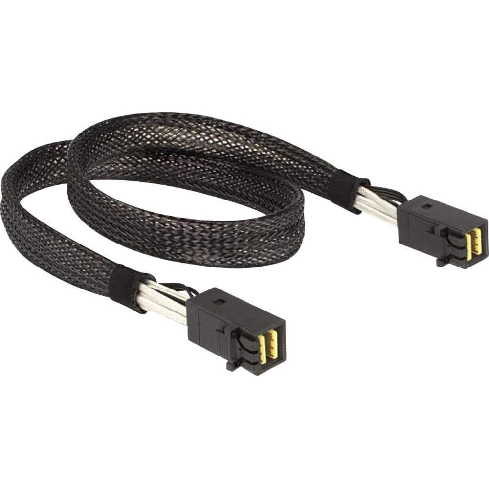 Cavo nero intrecciato con due connettori neri, ciascuno con pin gialli.