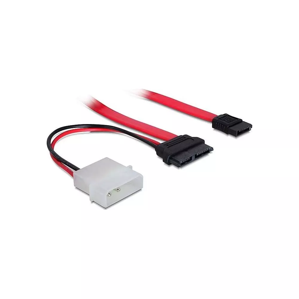 Czerwony i czarny kabel zasilający SATA z białym złączem 4-pinowym.