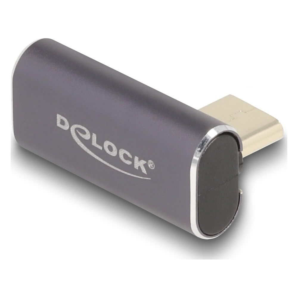 Adattatore USB-C grigio con bordo argentato e inserto nero.