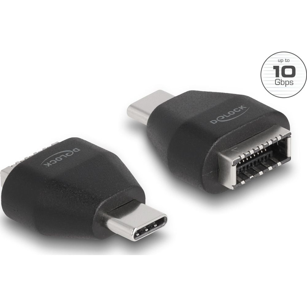 Due adattatori USB-C neri con logo "DELOCK" e fino a 10 Gbps.