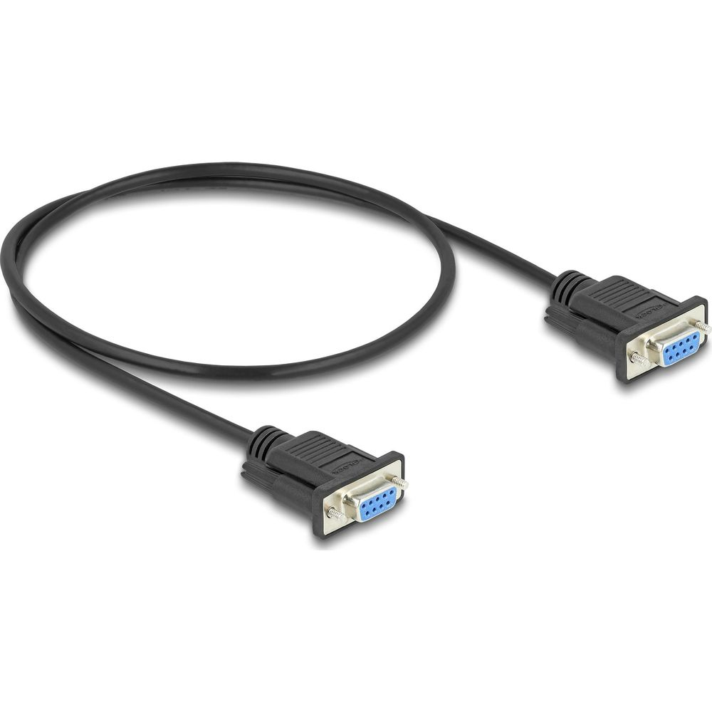 Un cavo seriale nero con due connettori a 9 pin.