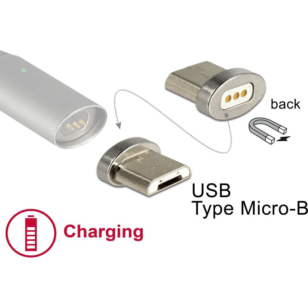 Adattatore magnetico USB Type Micro-B con indicatore di carica e magnete.