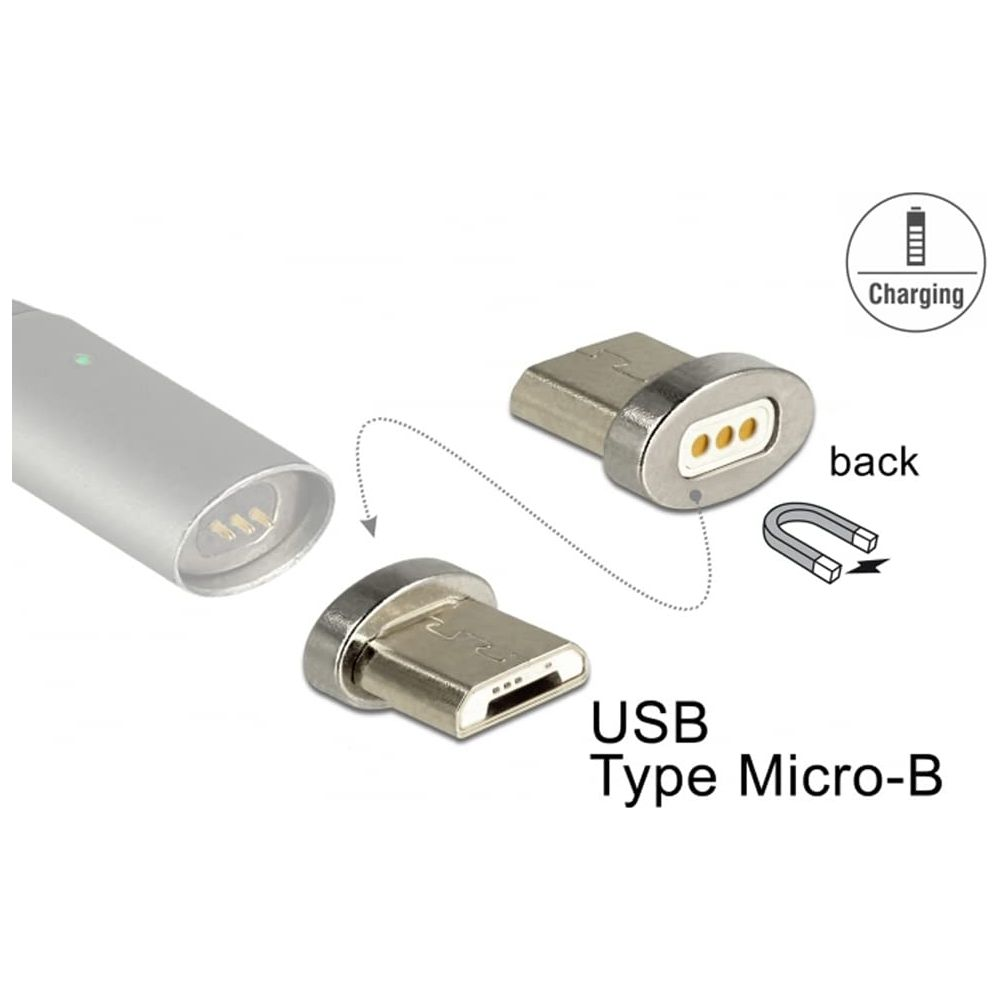 Un adattatore USB-C magnetico con icona di ricarica e testo.
