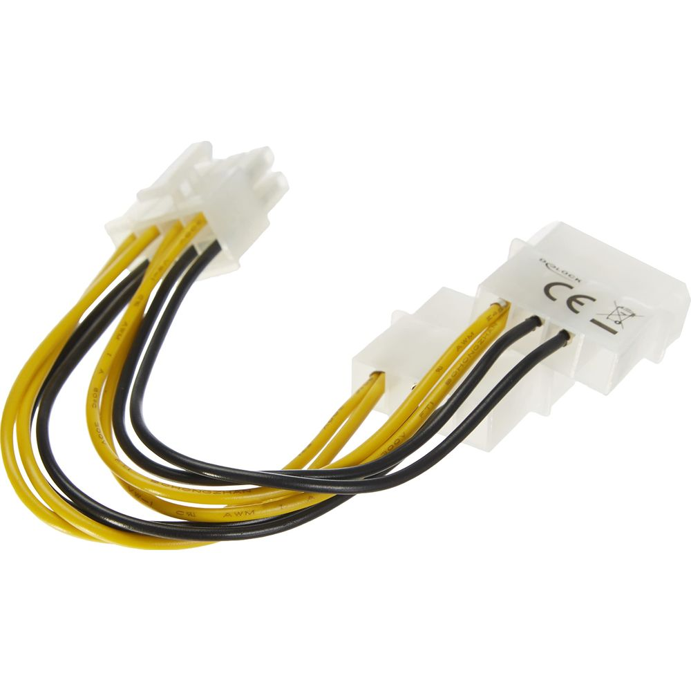Witte connector adapterkabel met gele en zwarte draden.