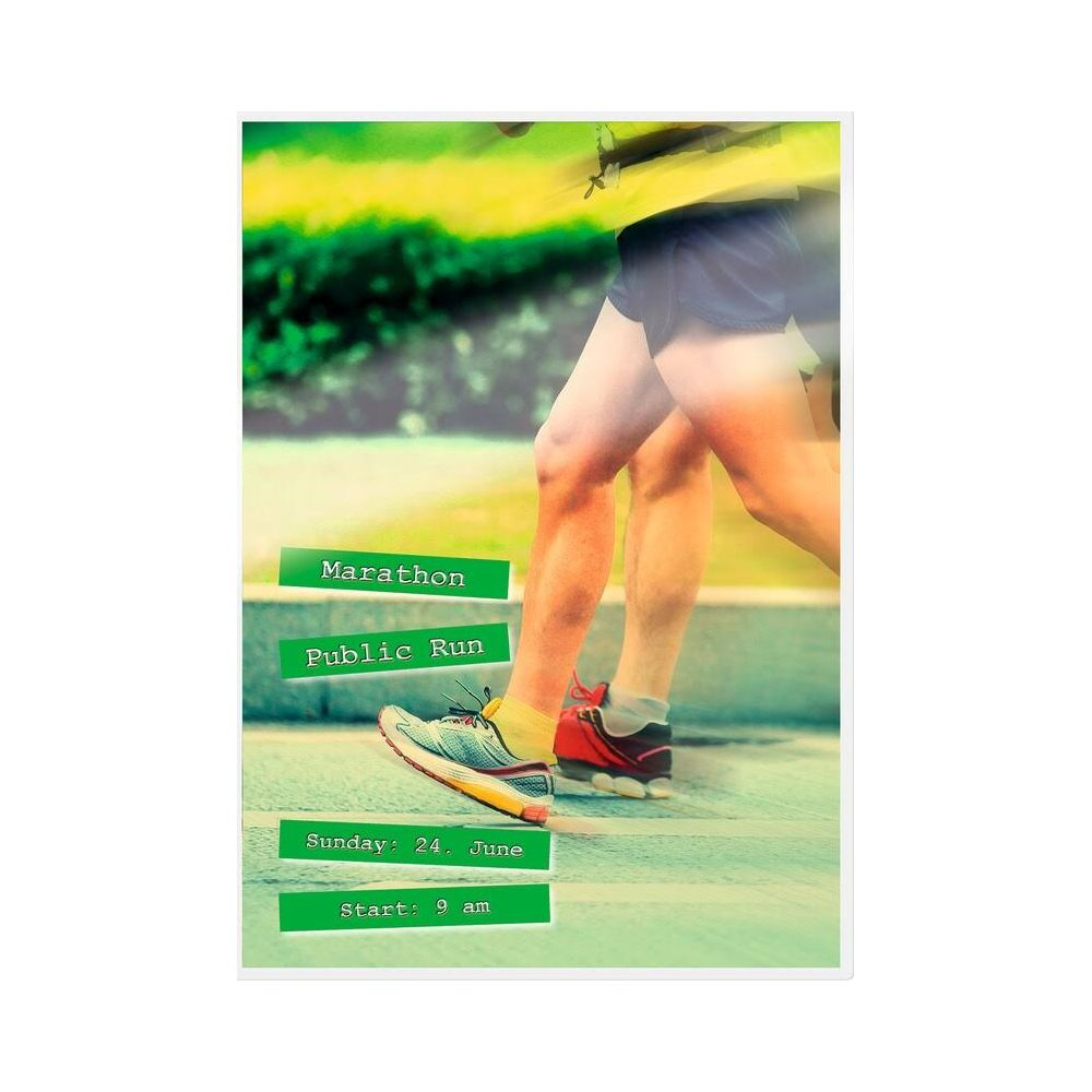 Läuferbeine auf Stufen, Text: Marathon, Public Run, Sonntag 24. Juni, Start 9 Uhr.