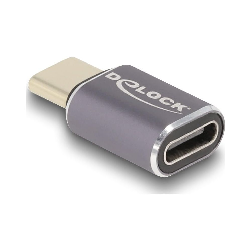 Adattatore USB-C grigio con connettore argentato e logo D-Loch.