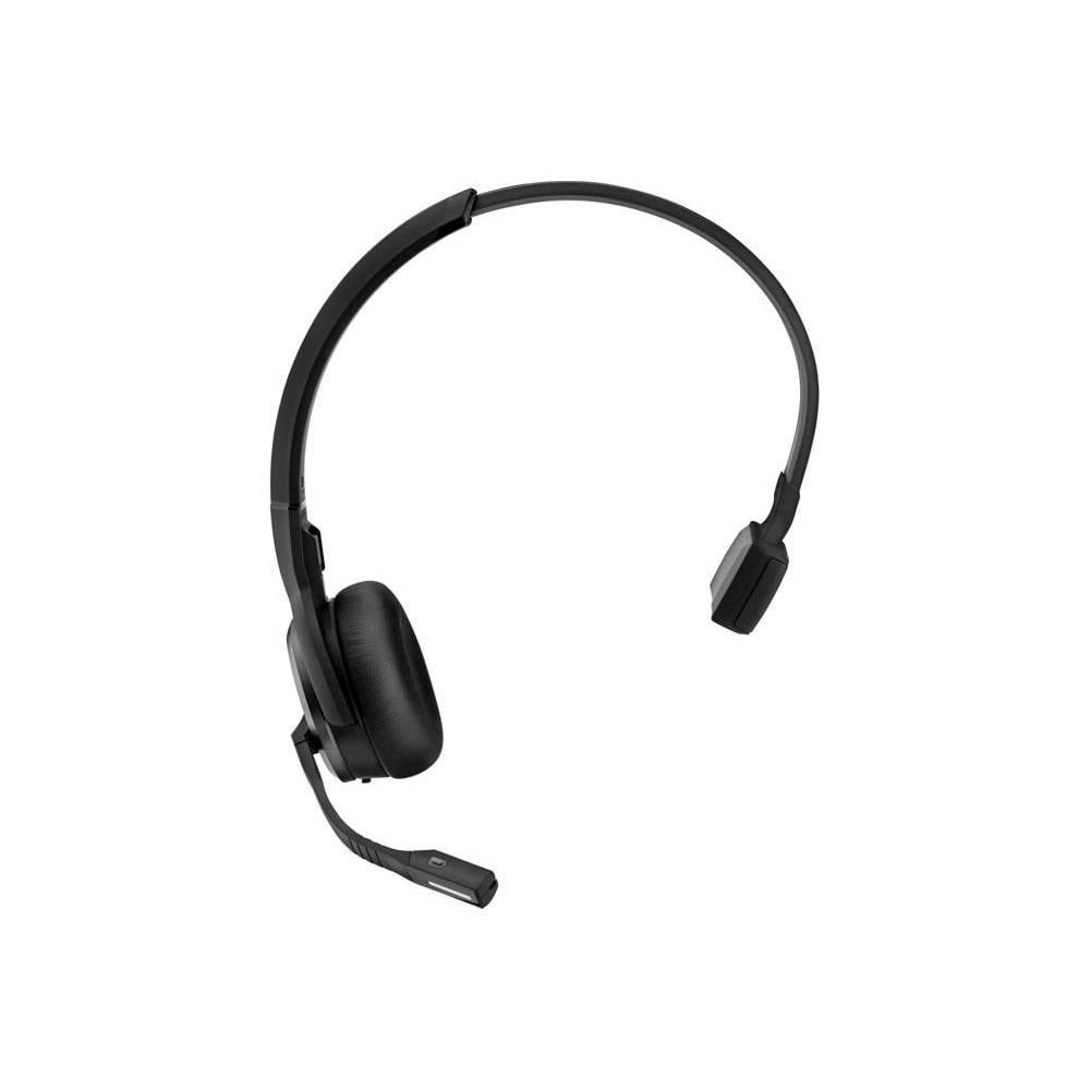 Ein schwarzes Headset mit Mikrofon, isoliert auf weißem Hintergrund.