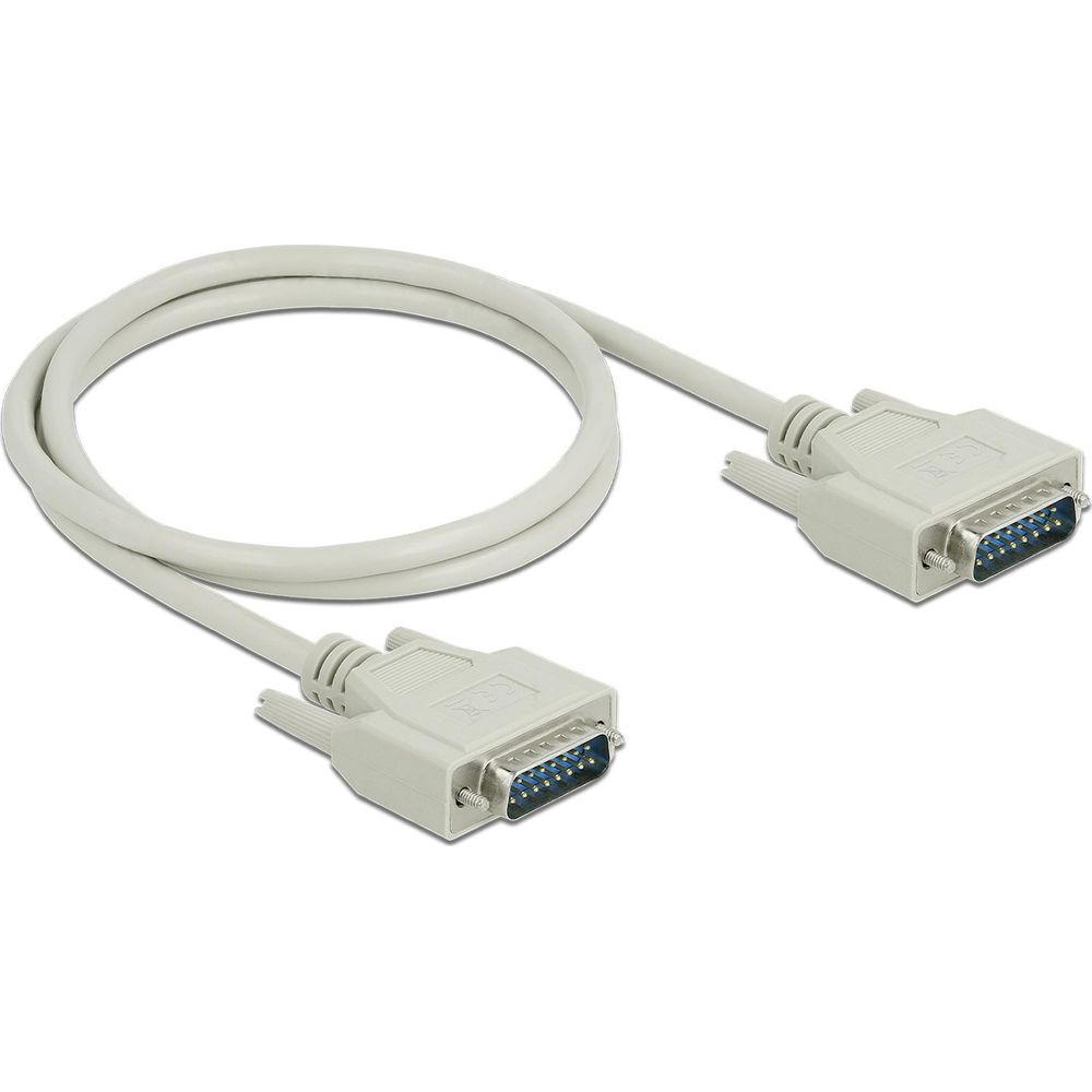 Cavo grigio con due connettori DB25 su sfondo bianco.