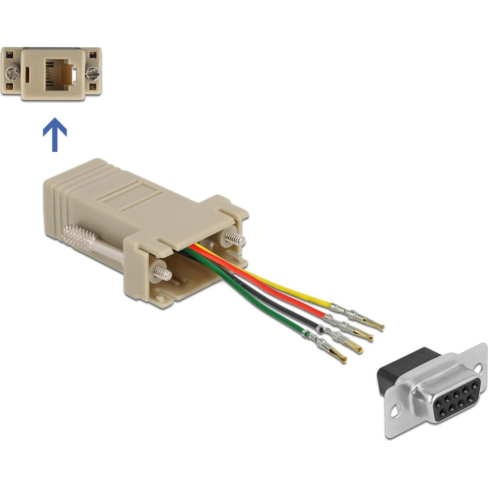 Un alloggiamento connettore beige con fili colorati e una spina.