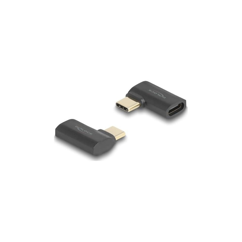 Due adattatori USB-C neri con connettori dorati, uno angolato.