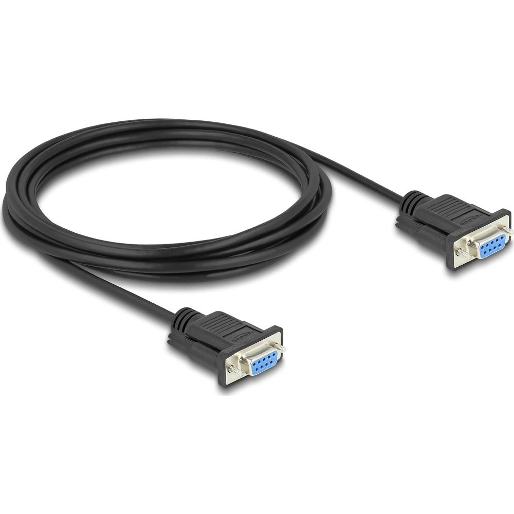 Cavo seriale nero con due connettori a 9 pin.