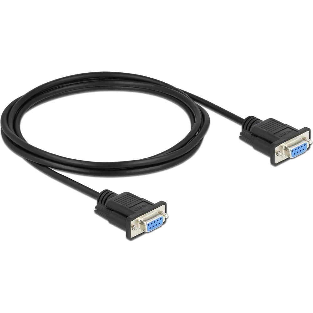 Cavo nero con due connettori a 9 pin su sfondo bianco.
