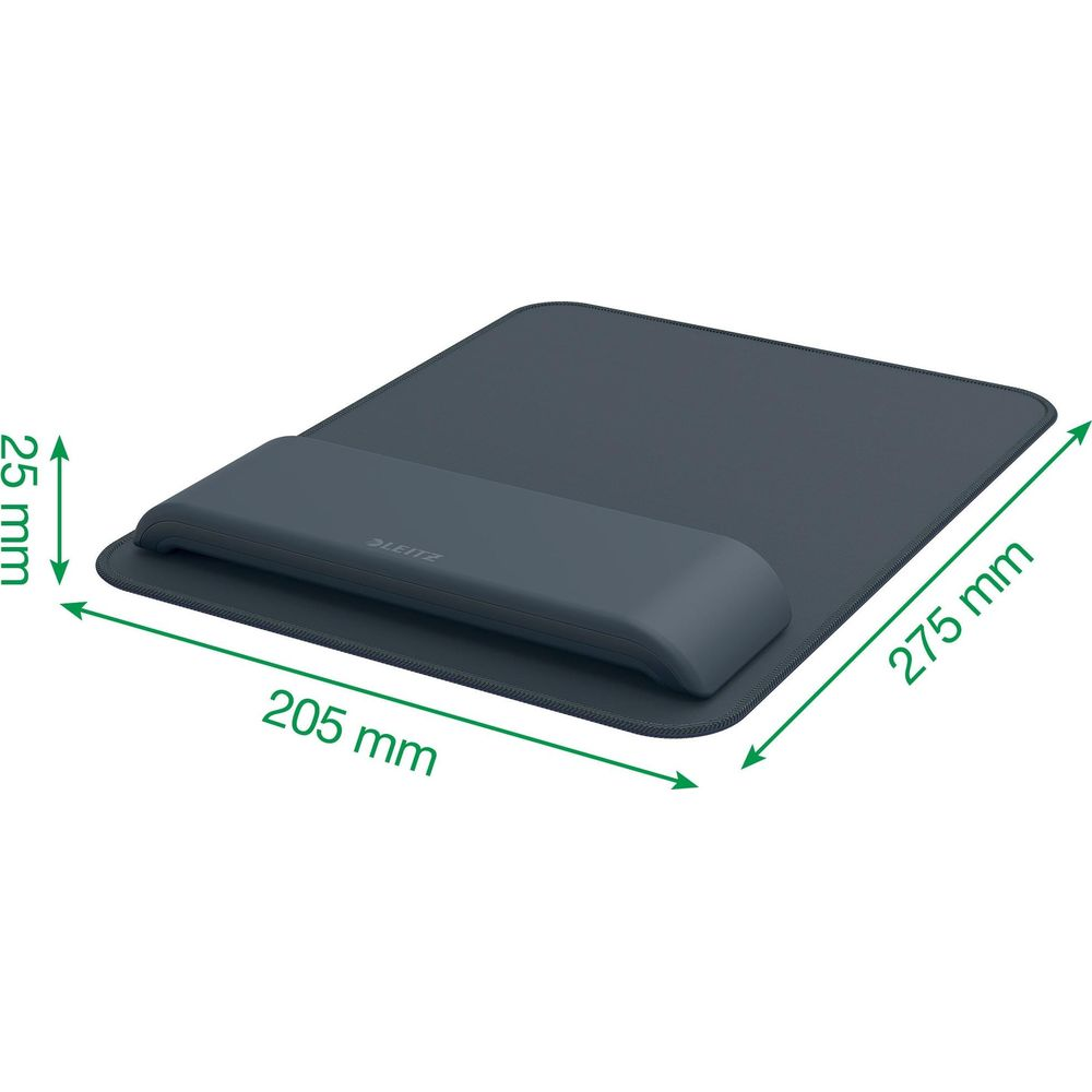 Appoggio per polso grigio con tappetino mouse, 275x205x25mm.