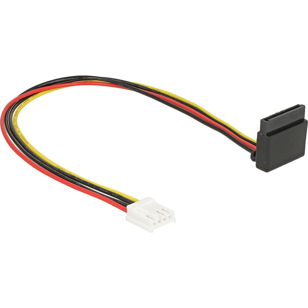 Un cavo rosso, giallo e nero con un connettore SATA bianco a 4 pin e nero.