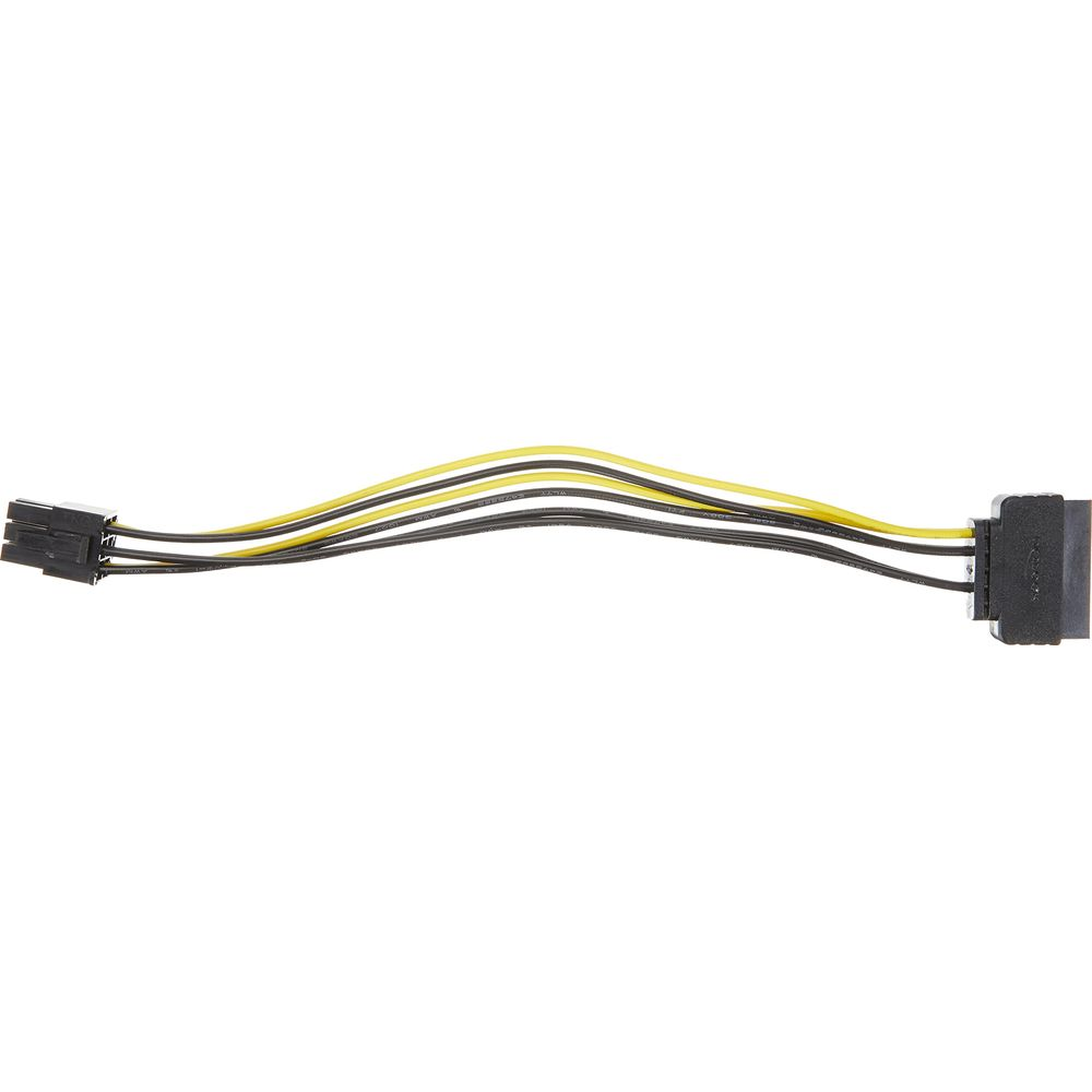 Ein schwarzer Kabeladapter mit gelben und schwarzen Drähten.