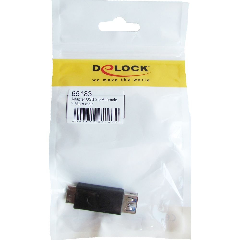 Adattatore Delock USB 3.0 A femmina a Micro-B maschio in confezione.