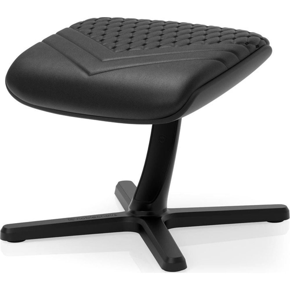 Schwarzer Hocker mit gepolsterter Sitzfläche und X-förmigem Fuß.