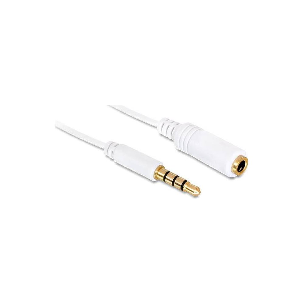 Un cavo audio bianco con spina maschio e jack femmina da 3,5 mm.