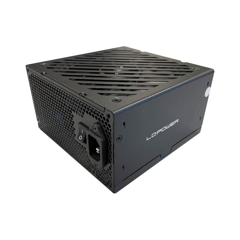 Zwarte computer voeding met ventilatieopeningen en LC Power logo.