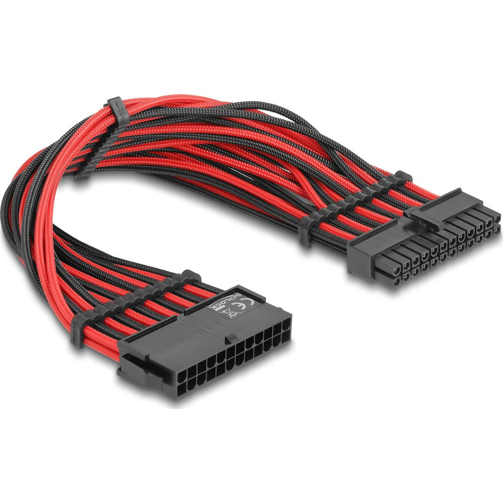 Un cavo rosso e nero con connettori. Un connettore ha il testo PCLOUCK.