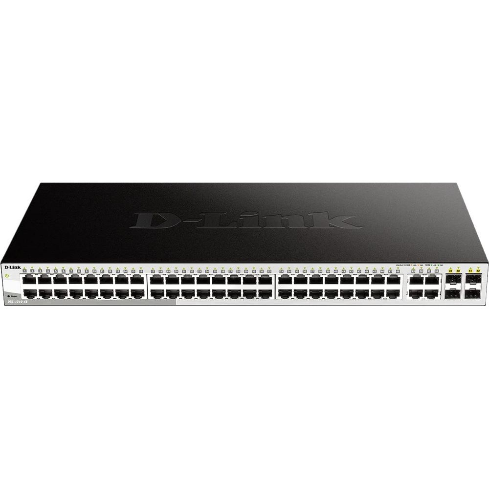 Ein schwarzer D-Link Netzwerk-Switch mit vielen Anschlüssen.