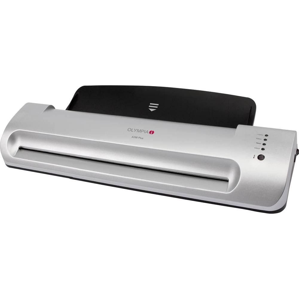 Silberner Olympia A396 Plus Laminator mit schwarzem Einzug und Bedienelementen.