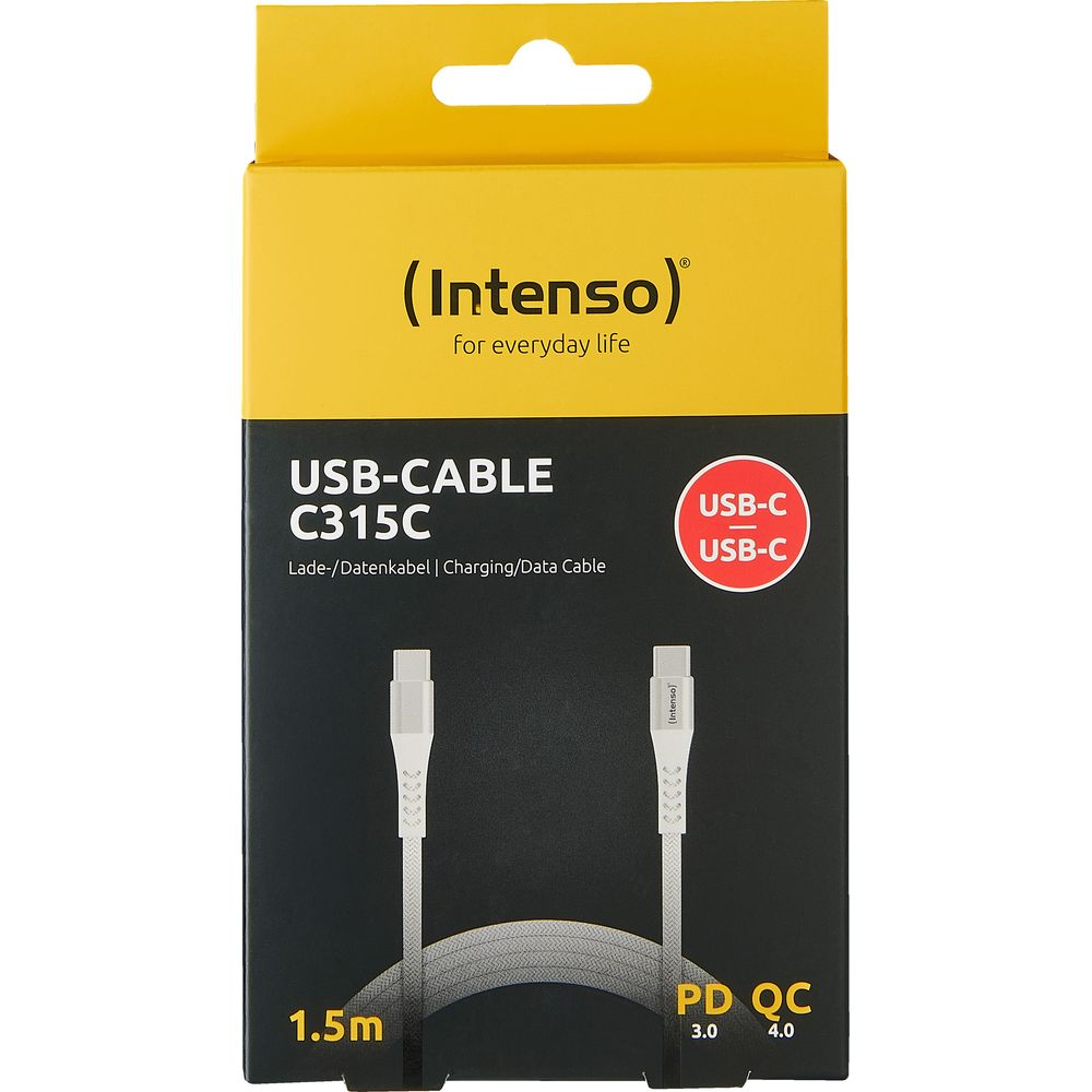 Cavo di ricarica Intenso USB-C, 1.5m, PD QC, bianco.
