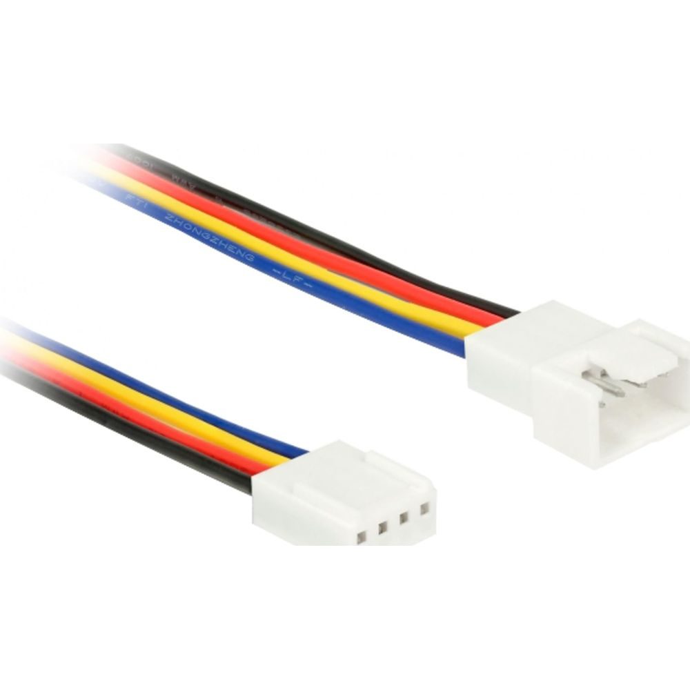 Dwa białe złącza kablowe z czarnymi, czerwonymi, żółtymi i niebieskimi przewodami.