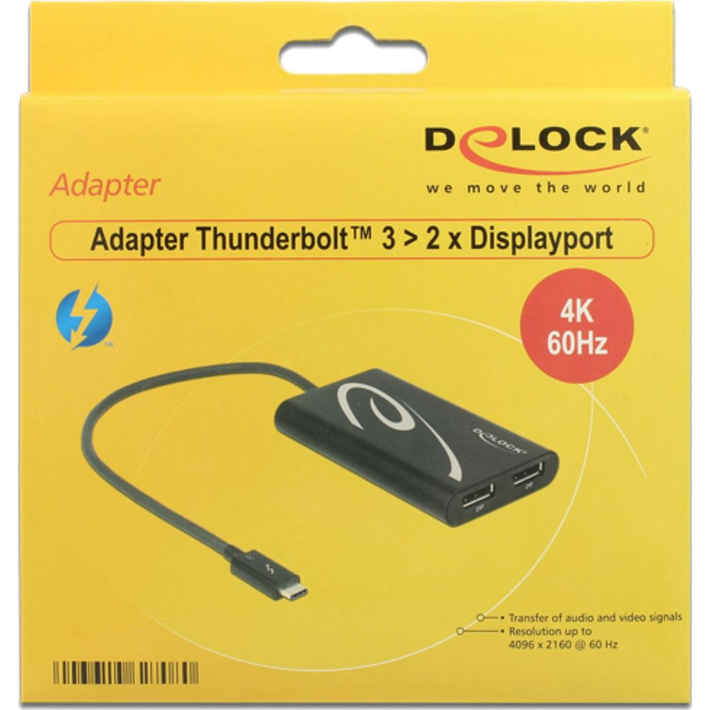 Delock Thunderbolt 3 zu 2x Displayport Adapter mit 4K 60Hz.