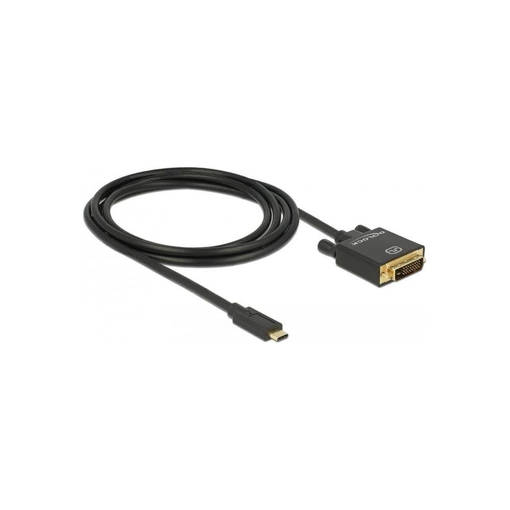 Schwarzes USB-C zu DVI-Kabel mit Adapter.