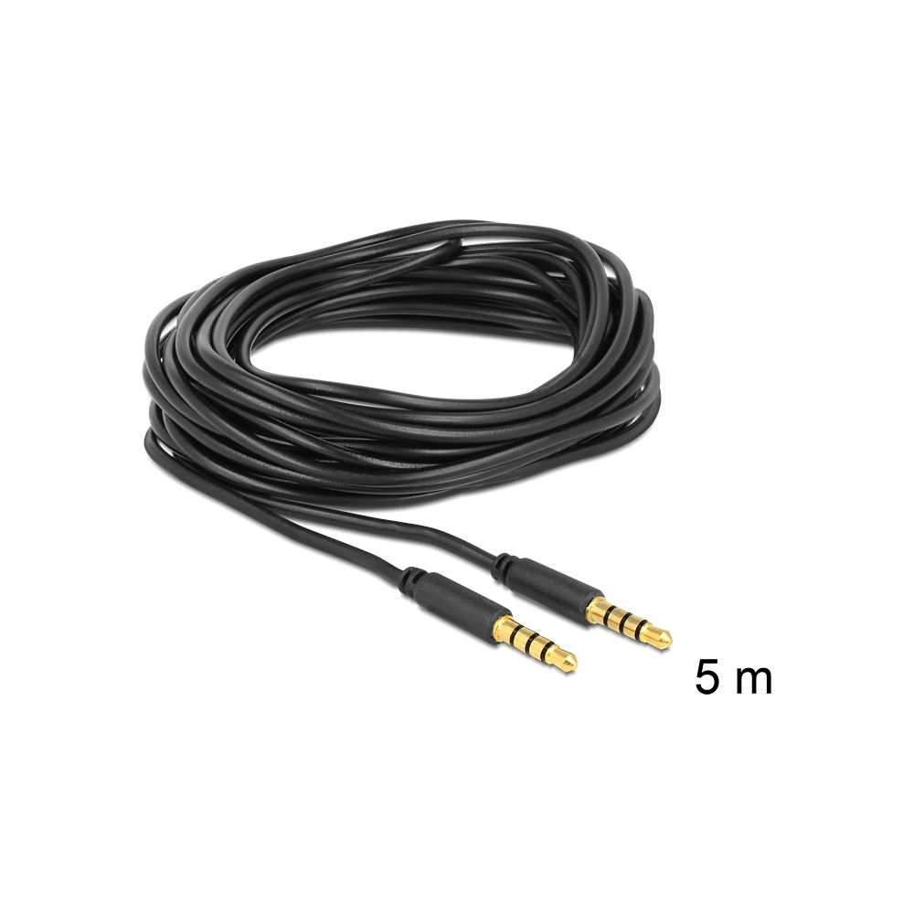 Cavo audio nero da 5 metri con due jack da 3,5 mm.