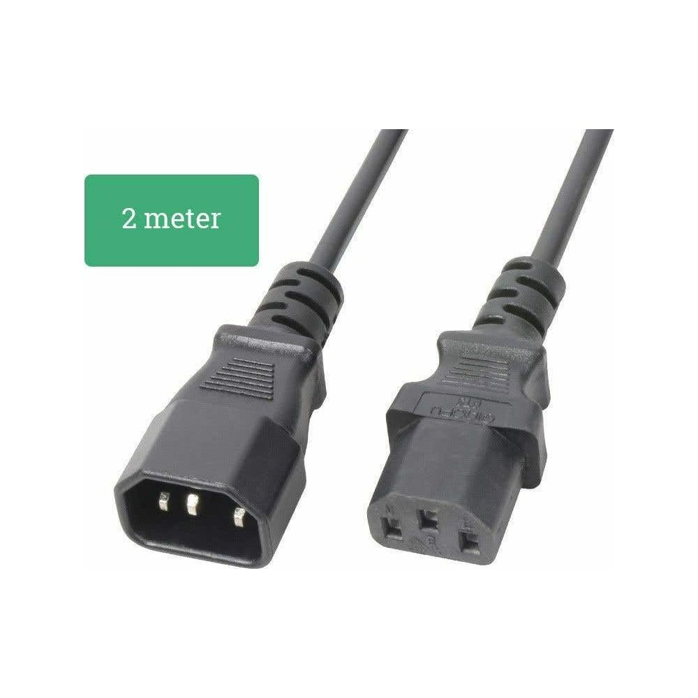 Dos conectores de cable de alimentación negros con etiqueta de 2 metros.