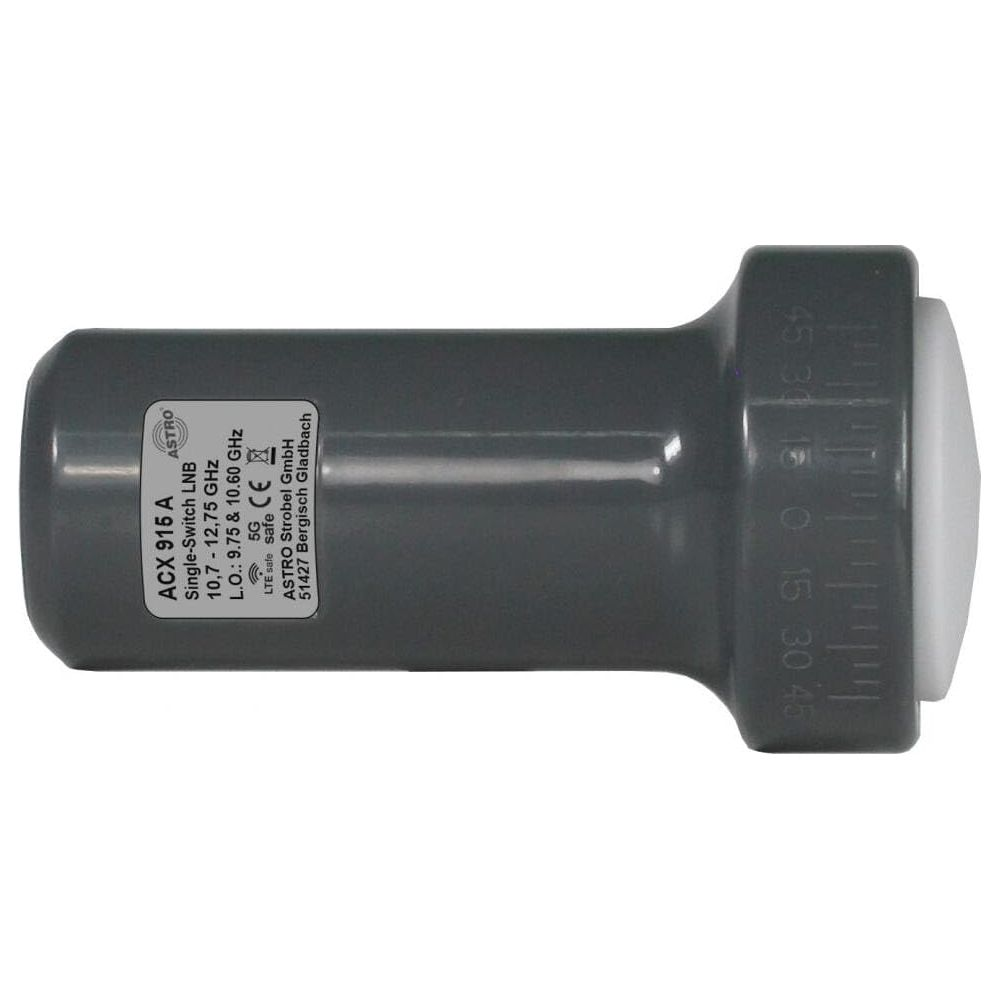 Grauer LNB mit Beschriftung und Winkelskala.