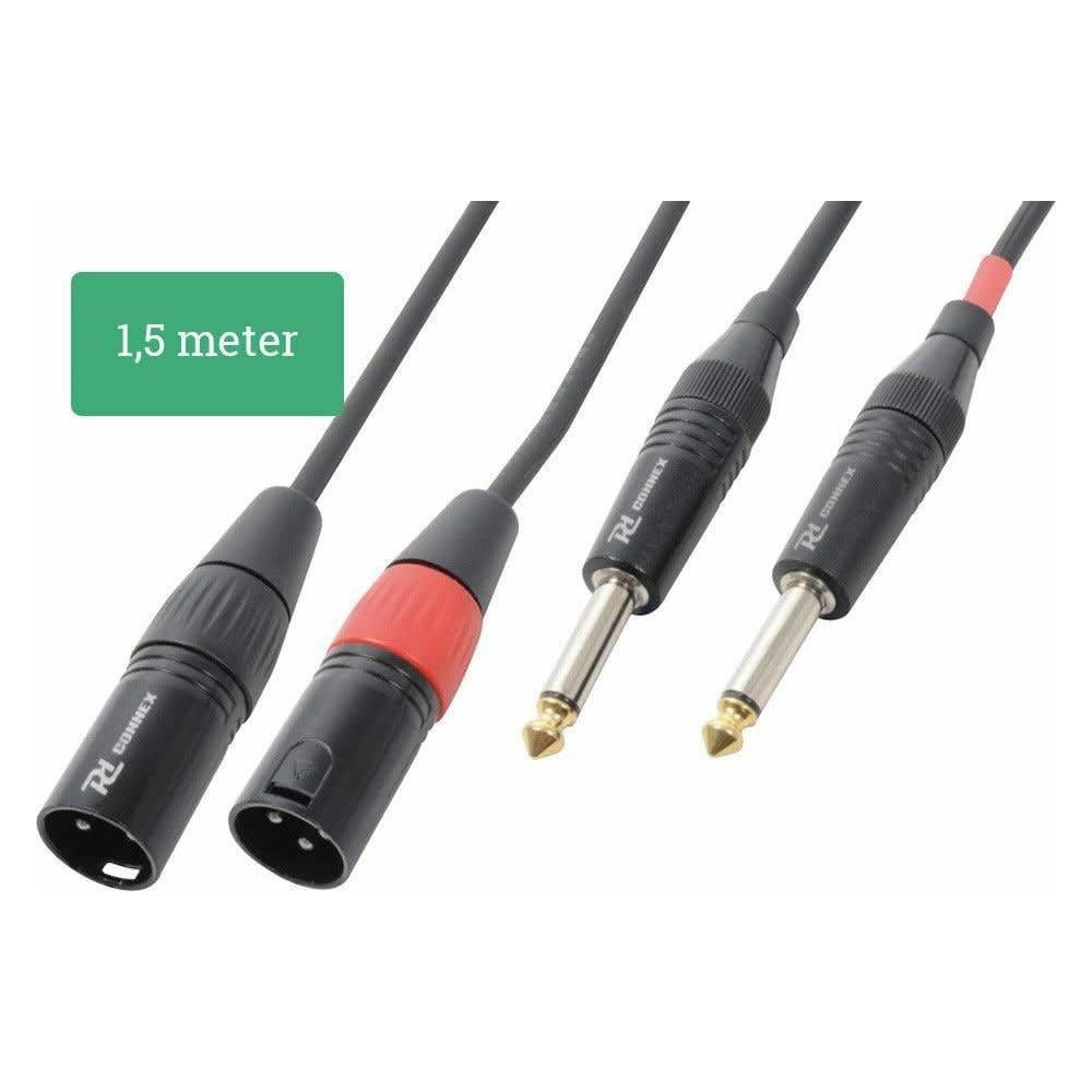 Un cable de audio de 1,5 metros con conectores XLR y jack.