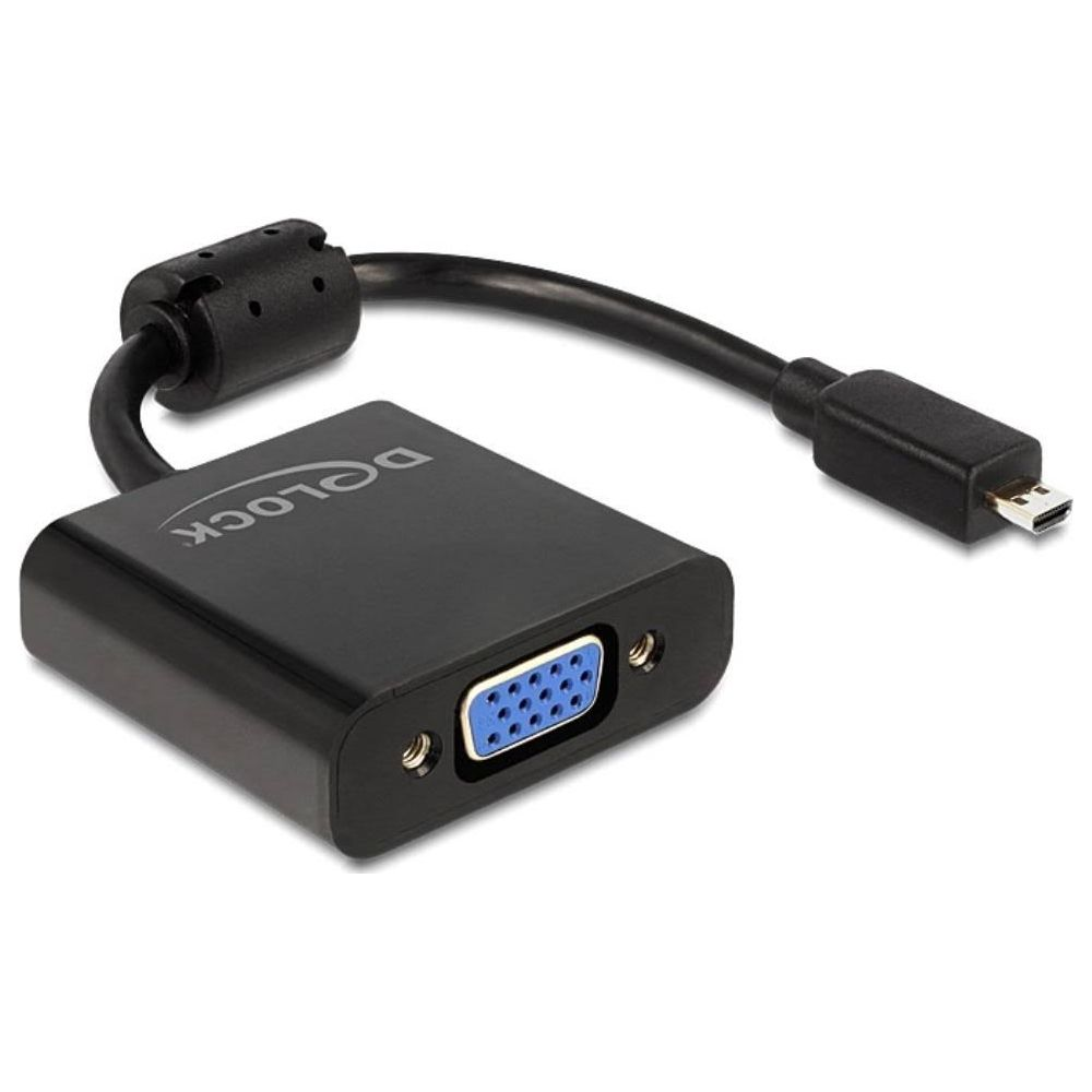 Adattatore Delock nero con porte VGA e Micro-USB.